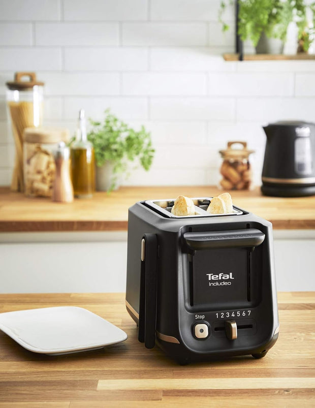 Tefal Includeo Grille-pain 2 fentes, Pinces Magnétiques, Grandes commandes, 7 niveaux de dorage, Tiroir ramasse-miettes amovible, Fonction surélévation