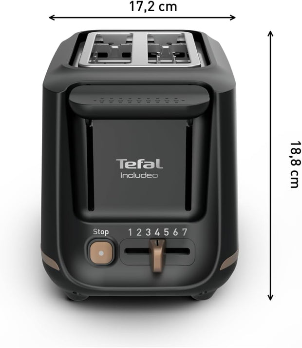 Tefal Includeo Grille-pain 2 fentes, Pinces Magnétiques, Grandes commandes, 7 niveaux de dorage, Tiroir ramasse-miettes amovible, Fonction surélévation