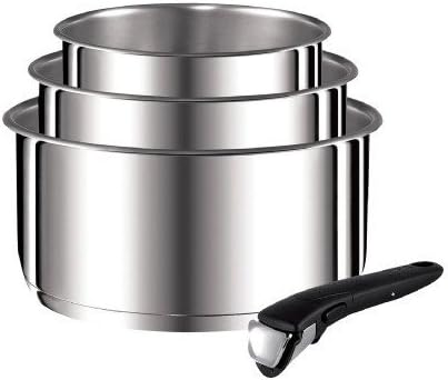Tefal Ingenio Preference On L898S3 - Set di 3 casseruole, manico rimovibile, adatto al forno fino a 250 °C, senza manico, adatto per tutti i piani cottura, a induzione, in acciaio inox, 16/18/20 cm