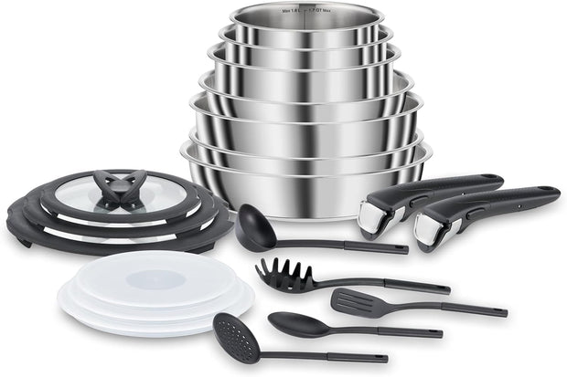(mettere apposto Lagostina Ingenio Inox Set di Pentole e Padelle in Acciaio Inox, 20 Pezzi, Adatto ad Induzione, Batteria di Pentole con 3 Casseruole, 3 Padelle, Tegame,6 Coperchi, 5 Utensili Cucina,2 Manici Amovibili