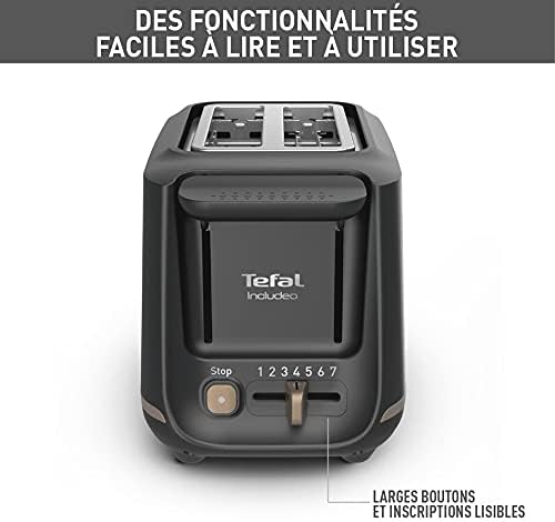 Tefal Includeo Grille-pain 2 fentes, Pinces Magnétiques, Grandes commandes, 7 niveaux de dorage, Tiroir ramasse-miettes amovible, Fonction surélévation