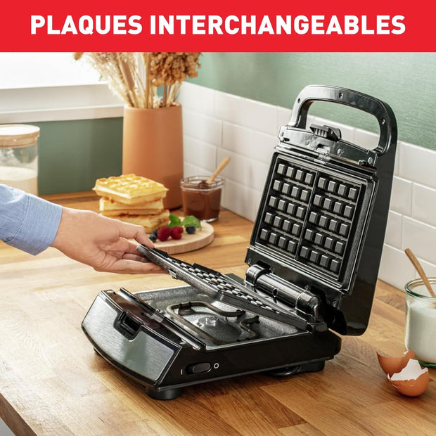 Tefal Croque gaufres et sandwiches, 2 jeux de plaques inclus, Rangement facile, Nettoyage facile, Indicateur de chauffe, revêtement antiadhésif, Snack Collection