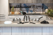 (mettere apposto Lagostina Ingenio Inox Set di Pentole e Padelle in Acciaio Inox, 20 Pezzi, Adatto ad Induzione, Batteria di Pentole con 3 Casseruole, 3 Padelle, Tegame,6 Coperchi, 5 Utensili Cucina,2 Manici Amovibili