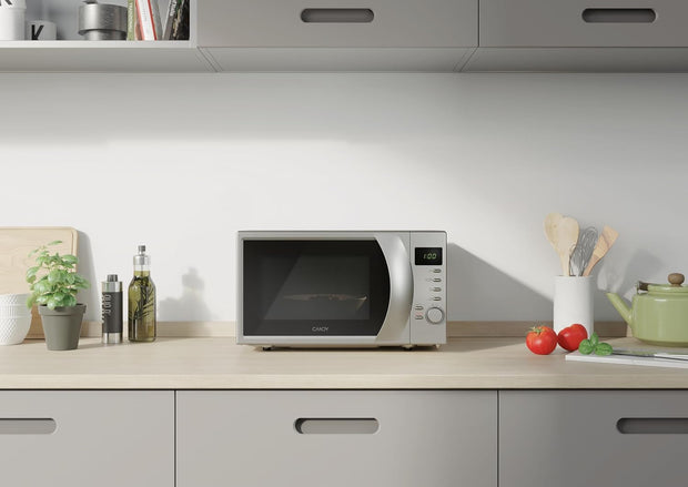 Candy Idea Forno a Microonde con Grill, 20 Litri, 700W, 6 Livelli di Potenza, Funzioni Defrost e Start Express, Child Lock, App hOn, Libera Installazione, 45,2 x 33,5 x 26,2 cm, Argento