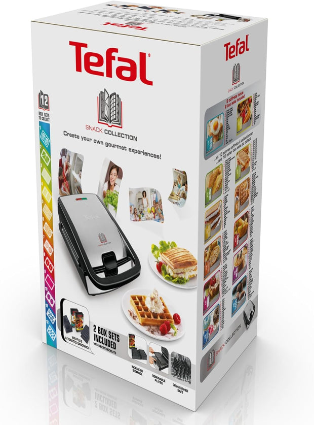 Tefal Croque gaufres et sandwiches, 2 jeux de plaques inclus, Rangement facile, Nettoyage facile, Indicateur de chauffe, revêtement antiadhésif, Snack Collection