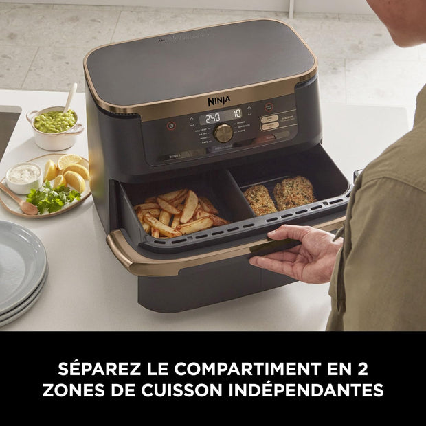 ( Da sisteamre )NINJA Foodi FlexDrawer Air Fryer, Dual Zone Avec Séparateur Amovible, Grand Tiroir de 10.4 L, 7-en-1, Double Zone, Pièces Antiadhésives Compatibles Au Lave-Vaisselle, Noir & Cuivre,