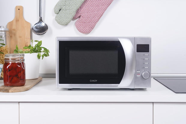 Candy Idea Forno a Microonde con Grill, 20 Litri, 700W, 6 Livelli di Potenza, Funzioni Defrost e Start Express, Child Lock, App hOn, Libera Installazione, 45,2 x 33,5 x 26,2 cm, Argento