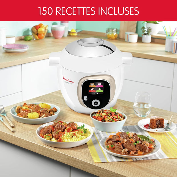 Moulinex, Cookeo Multicuiseur intelligent 6L, 150 recettes intégrées, Cuisson sans surveillance, Ecran intuitif, Guide de cuisson, Application MyMoulinex, 1600W, Blanc, 15 ans réparabilité