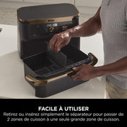 ( Da sisteamre )NINJA Foodi FlexDrawer Air Fryer, Dual Zone Avec Séparateur Amovible, Grand Tiroir de 10.4 L, 7-en-1, Double Zone, Pièces Antiadhésives Compatibles Au Lave-Vaisselle, Noir & Cuivre,