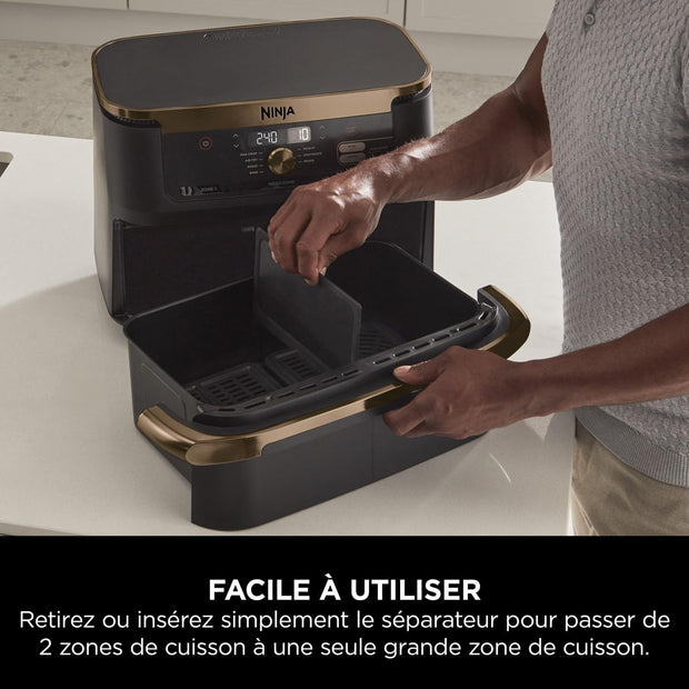( Da sisteamre )NINJA Foodi FlexDrawer Air Fryer, Dual Zone Avec Séparateur Amovible, Grand Tiroir de 10.4 L, 7-en-1, Double Zone, Pièces Antiadhésives Compatibles Au Lave-Vaisselle, Noir & Cuivre,
