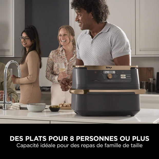 ( Da sisteamre )NINJA Foodi FlexDrawer Air Fryer, Dual Zone Avec Séparateur Amovible, Grand Tiroir de 10.4 L, 7-en-1, Double Zone, Pièces Antiadhésives Compatibles Au Lave-Vaisselle, Noir & Cuivre,