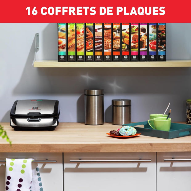Tefal Croque gaufres et sandwiches, 2 jeux de plaques inclus, Rangement facile, Nettoyage facile, Indicateur de chauffe, revêtement antiadhésif, Snack Collection