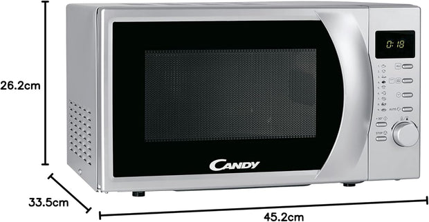 Candy Idea Forno a Microonde con Grill, 20 Litri, 700W, 6 Livelli di Potenza, Funzioni Defrost e Start Express, Child Lock, App hOn, Libera Installazione, 45,2 x 33,5 x 26,2 cm, Argento