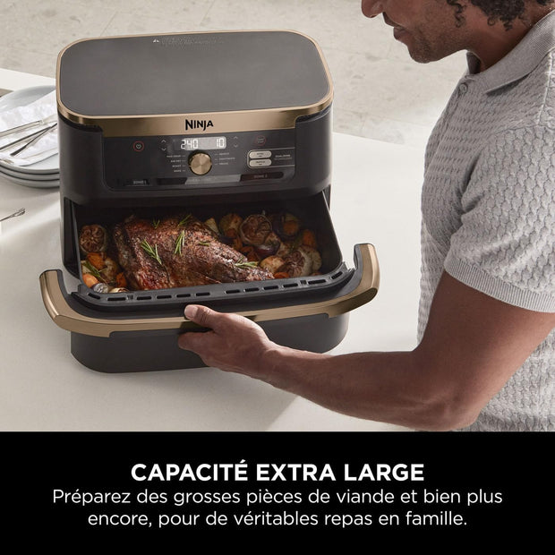 ( Da sisteamre )NINJA Foodi FlexDrawer Air Fryer, Dual Zone Avec Séparateur Amovible, Grand Tiroir de 10.4 L, 7-en-1, Double Zone, Pièces Antiadhésives Compatibles Au Lave-Vaisselle, Noir & Cuivre,
