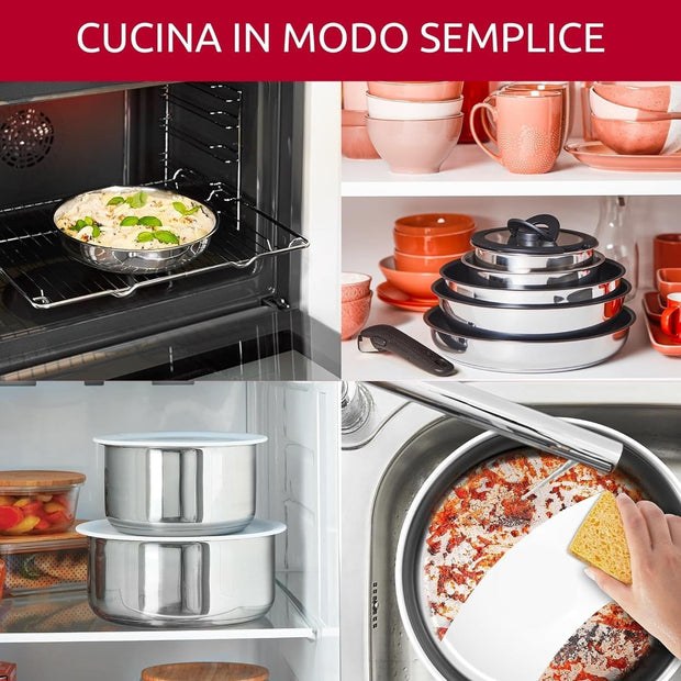 (mettere apposto Lagostina Ingenio Inox Set di Pentole e Padelle in Acciaio Inox, 20 Pezzi, Adatto ad Induzione, Batteria di Pentole con 3 Casseruole, 3 Padelle, Tegame,6 Coperchi, 5 Utensili Cucina,2 Manici Amovibili