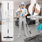 MR.SIGA Pet Hair Removal Rubber Broom avec raclette intégrée, Brosse de Sol 3 en 1 pour Tapis, poignée réglable de 61 Pouces, Comprend Un Chiffon en Microfibre pour Le dépoussiérage du Sol