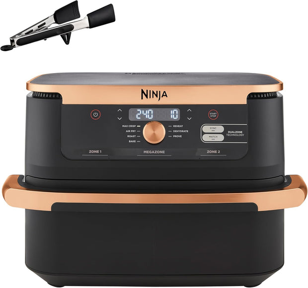 ( Da sisteamre )NINJA Foodi FlexDrawer Air Fryer, Dual Zone Avec Séparateur Amovible, Grand Tiroir de 10.4 L, 7-en-1, Double Zone, Pièces Antiadhésives Compatibles Au Lave-Vaisselle, Noir & Cuivre,