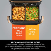 ( Da sisteamre )NINJA Foodi FlexDrawer Air Fryer, Dual Zone Avec Séparateur Amovible, Grand Tiroir de 10.4 L, 7-en-1, Double Zone, Pièces Antiadhésives Compatibles Au Lave-Vaisselle, Noir & Cuivre,