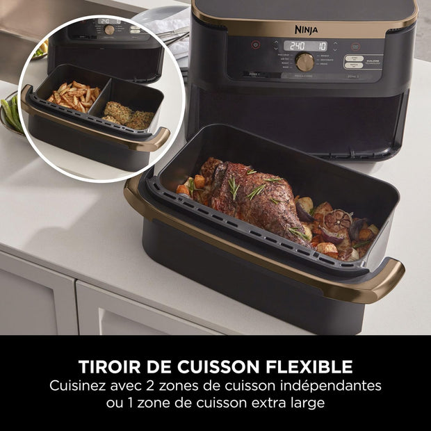 ( Da sisteamre )NINJA Foodi FlexDrawer Air Fryer, Dual Zone Avec Séparateur Amovible, Grand Tiroir de 10.4 L, 7-en-1, Double Zone, Pièces Antiadhésives Compatibles Au Lave-Vaisselle, Noir & Cuivre,