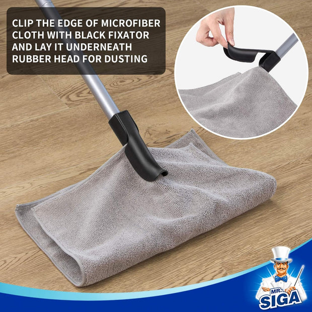 MR.SIGA Pet Hair Removal Rubber Broom avec raclette intégrée, Brosse de Sol 3 en 1 pour Tapis, poignée réglable de 61 Pouces, Comprend Un Chiffon en Microfibre pour Le dépoussiérage du Sol