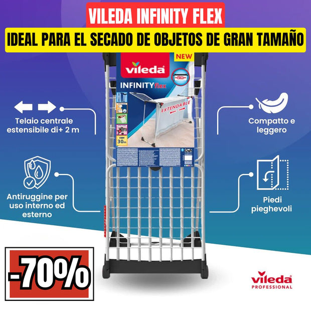 Vileda Infinity Flex XXL Tendedero, barras telescópicas extensibles, tendedero ya montado