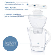 BRITA Caraffa filtrante acqua Marella Blu (2.4L) incl. 6 x filtri