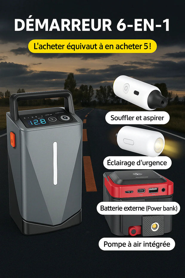 Démarreur de Voiture avec Compresseur Intégré 🟢